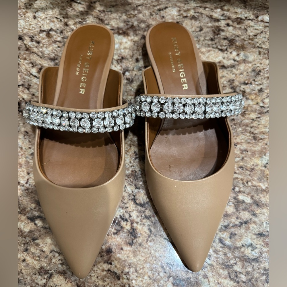 Kurt Geiger Beige Mules with Crystal Embellishment